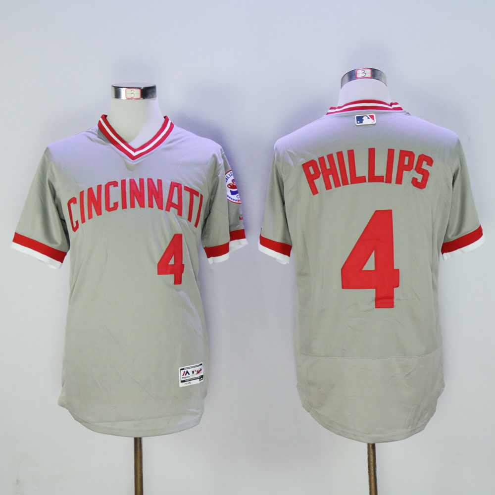Men MLB Cincinnati Reds 4 Phillips grey Mitchell Ness 1976 jerseys